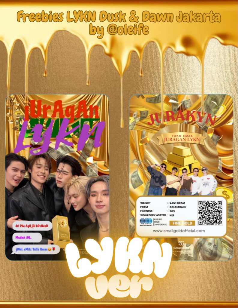 oleife's tweet photo. FREEBIES LYKN DUSK AND DAWN JAKARTA BY @oleife

haii aku membawa pribis tuk lykyou dan nuthong mania, berupa:
•  baby gold 0.001g (lykn/nuthong ver) 
•  cokelat manis spt km😍😋🤟

tdk open trade, jadi seketemunya aja yah🙏 see u😉

#LYKNDuskAndDawnxJakarta https://t.co/qXjmzRzoFb