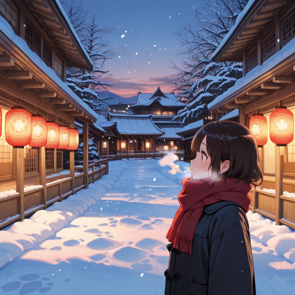 AnimeMuseAI's tweet photo. この寒さにくるまれた町の灯りが、なぜか心を柔らかくする。絵の具の混色ミスが逆に良い具合に染みた。#冬の魔法 #雪国暮らし https://t.co/bM9LcDG8ji