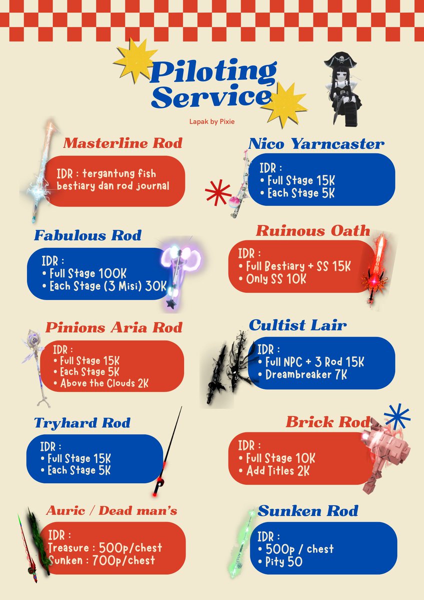 Lapakbypixie's tweet photo. Piloting / Joki Fisch Permanent Rod Pricelist 🎣✨ https://t.co/6Tbn6DKs76