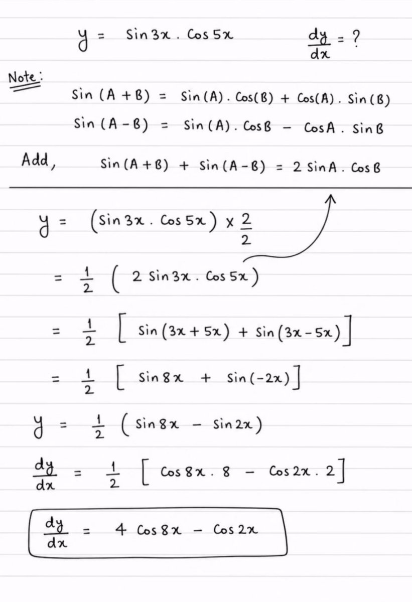 XMathTricks's tweet photo. 📘 A smarter way to differentiate trigonometric products! ✍️ https://t.co/GKBkq9uTuH