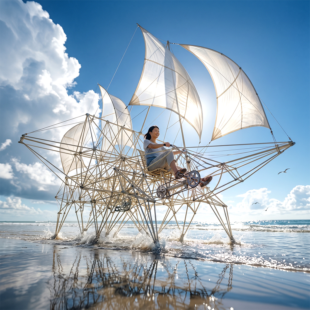 CoosooMemory's tweet photo. A Kinetic Beach Cruiser.
Inspired by Theo Jansen's Strandbeest.
#neurophotography
#AIart #strandbeest https://t.co/e9KdiYWfD9