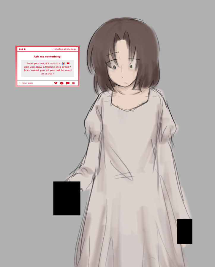 lietslop's tweet photo. "I love your art, it's so cute 😭 ❤ can you draw Lithuania in a dress? Also, would you let your art be used as a pfp?" -> thank you and yes but i didnt want to draw his hands
https://t.co/ITeCRRm32U https://t.co/edcFailsCS