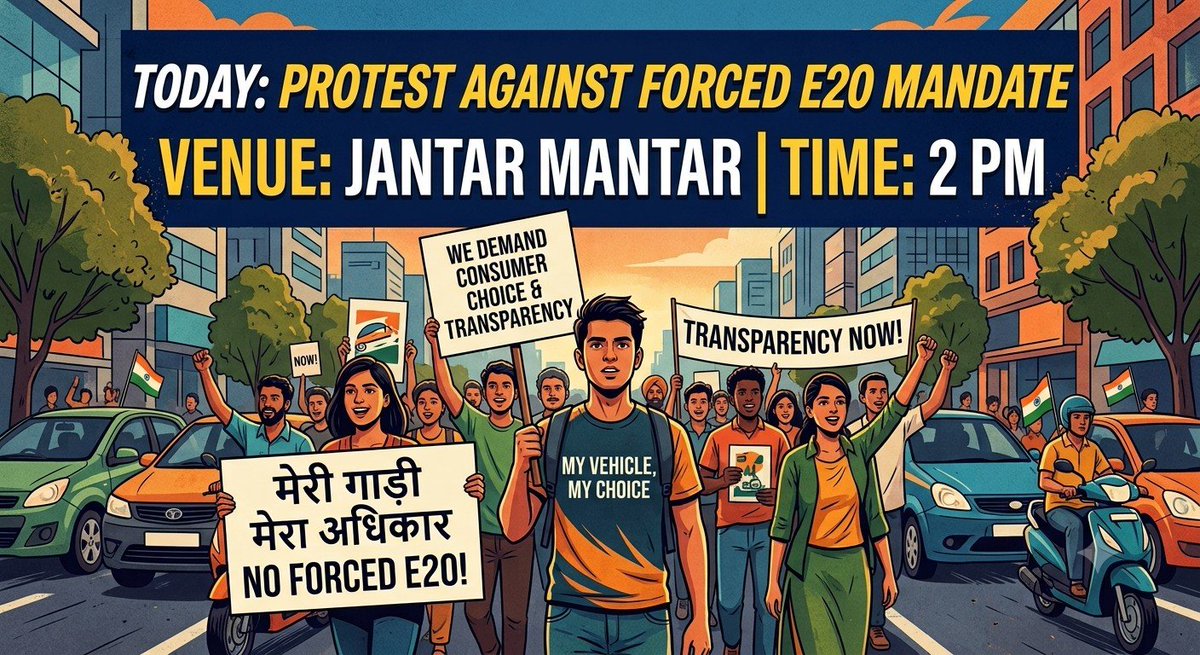 nachiket1982's tweet photo. 🚨 **TODAY IS THE DAY!** 🚨
It’s time to stand up for our rights as vehicle owners. Join the protest against the forced E20 mandate and demand **consumer choice** and **complete transparency**!
📍 **Venue:** Jantar Mantar, New Delhi
🕑 **Time:** 2:00 PM onwards
Bring your energy, bring your support. Let’s make our voices heard! 🚗🏍️
#मेरी_गाड़ी_मेरा_अधिकार #MyVehicleMyChoice #EthanolScam
