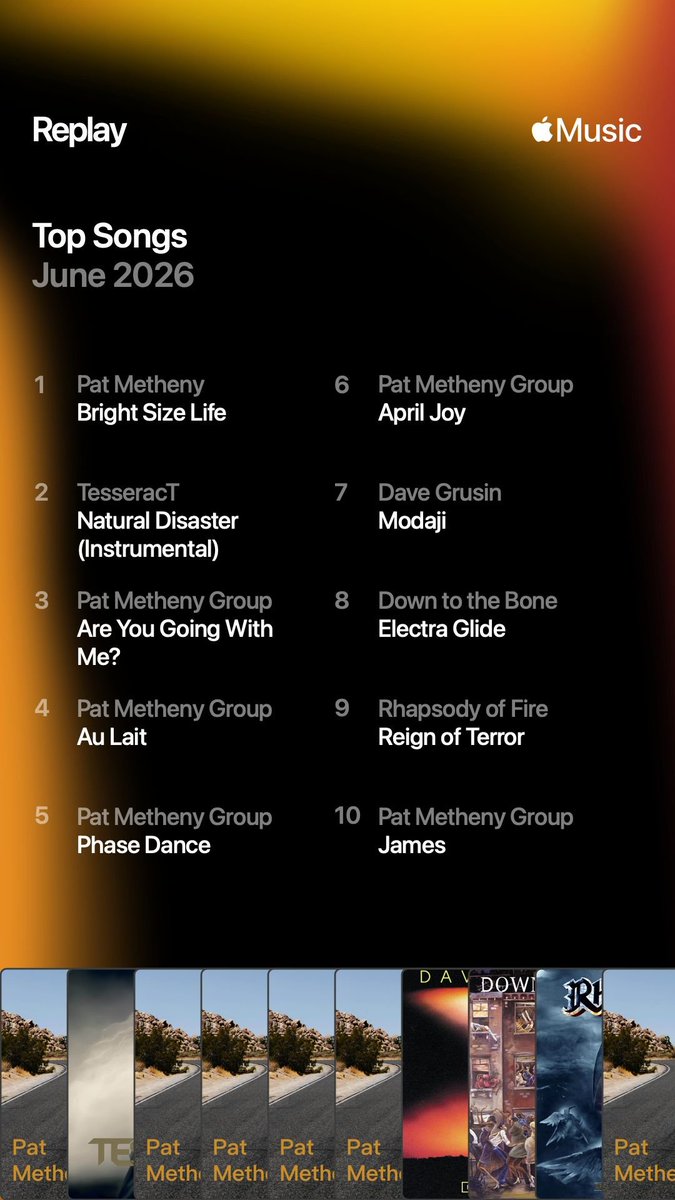 PhotoIndyHunter's tweet photo. #AppleMusicReplay #AppleMusic #Replay26 #June #TopSongs
#BrightSizeLife #PatMetheny
#NaturalDisaster #TesseracT
#AreYouGoingWithMe #AuLait #PhaseDance #PatMethenyGroup https://t.co/wN73uJ6qQn