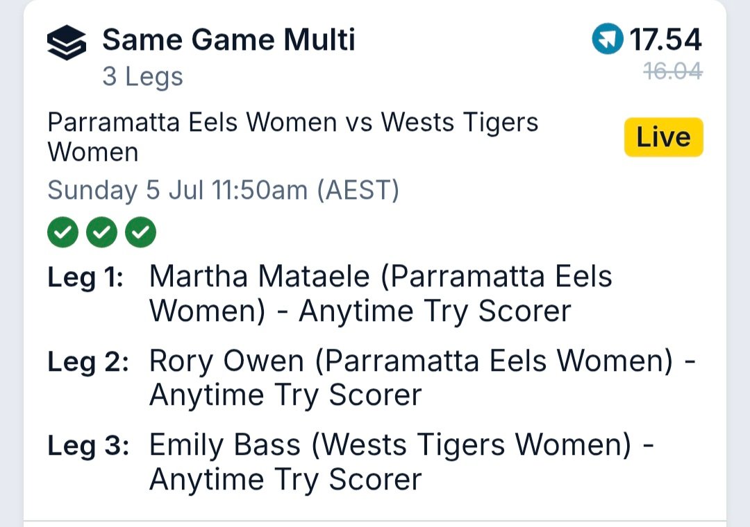 TeddyCJD's tweet photo. Another day, another NRLW cash it. 💰 NRLW multi-game bet is alive and well, too. Join the Discord for NRLW bets. 

https://t.co/GpAkWyXuRi https://t.co/0QRr16MRQY