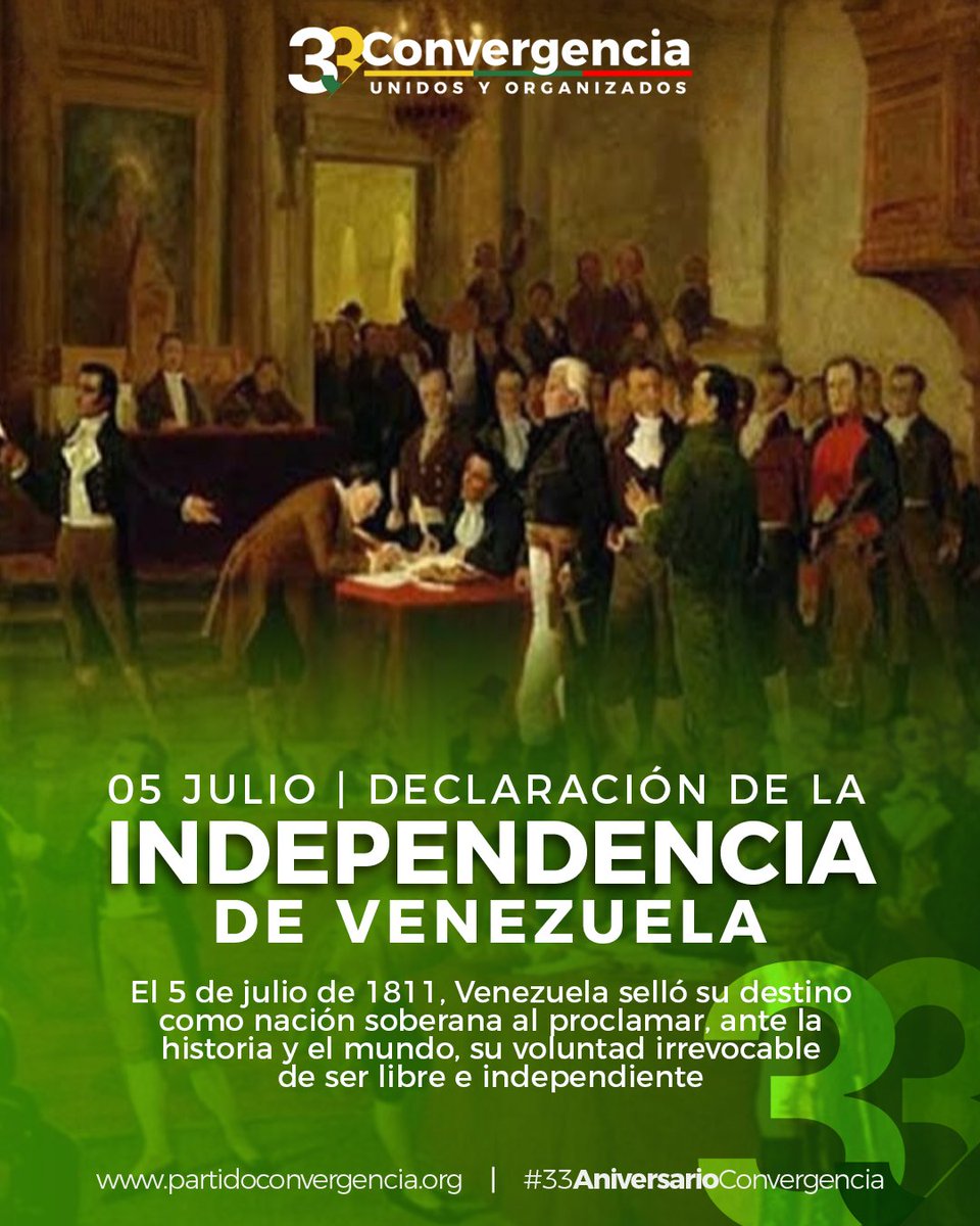 ConvergenciaVe's tweet photo. Hace 215 años, un grupo de valientes no solo firmó un papel; decidió creer en lo imposible cuando todo parecía incierto. Ese 5 de julio de 1811, Venezuela demostró que, cuando nos une una misma convicción, no hay obstáculo capaz de definir nuestro destino.

Que el espíritu de aquellos que soñaron con un país libre nos recuerde que nuestra voluntad es inquebrantable. ¡Sigamos adelante con la frente en alto!

#5deJulio #Venezuela