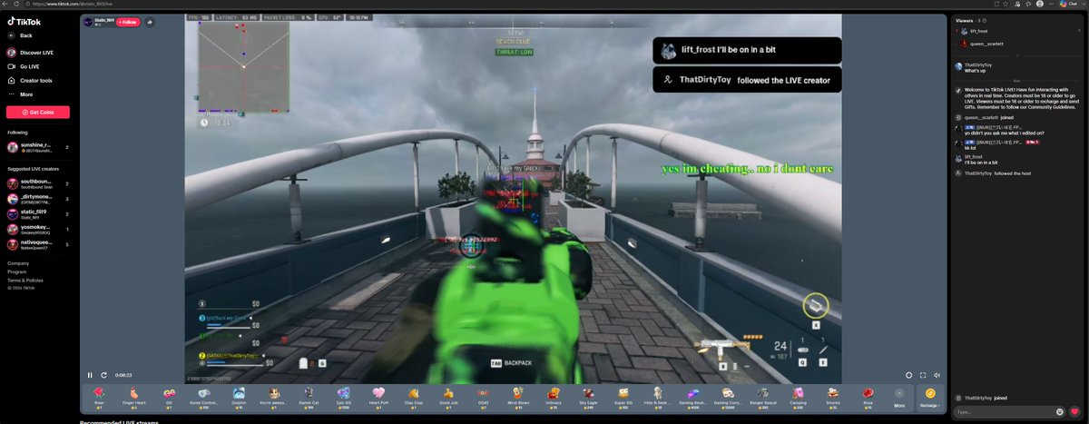 Queen__Scarlet's tweet photo. @ATVIAssist @CallofDuty @CODUpdates @Activision @CallofDutyCM

Hackers are now openly streaming live on TikTok with no shame and no fear of being banned.

This is not hidden anymore. Players are showing cheats, lock-ons, walls, and cheat menus in real time while legit DMZ players keep dealing with the damage in-game.

Example live: https://t.co/3ZQ6iKFPn0

Please review the players promoting or displaying cheating live, the accounts connected to them, and any possible ban evasion or cheat-selling activity tied to these streams.

DMZ players are tired of watching hackers advertise this behavior publicly while legit players are left fighting cheat menus instead of actual players.

#TeamRICOCHET #DMZ #CallofDuty