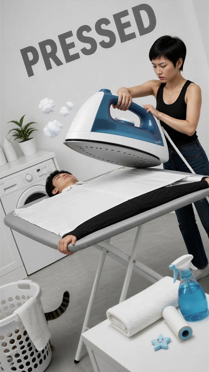 iamsofiaijaz's tweet photo. Prompt 1

A completely absurd, humorous, and surreal photo mixing realistic photography with cartoonish 3D effects. A young East Asian man lies flat on his stomach on a beige carpet, wearing a white t-shirt, black shorts, and black-and-white canvas sneakers. His body, hands, and feet are completely human and perfectly proportional. His face is squished against the carpet in a highly exaggerated, cartoonish manner—his eyes are bulging comically far out of their sockets, his mouth is stretched wide open, and an absurdly long tongue is hanging flat on the floor, as if he is being squeezed by a heavy weight on his back. Sitting directly on his lower back is a beautiful young East Asian woman with a sleek black bob haircut. She wears a matching white t-shirt and grey sweatpants. She sits heavily on him, legs folded, arms crossed firmly over her chest, looking down at the camera with a completely unimpressed, deadpan, and slightly annoyed expression. Scattered around them on the carpet are cute, glossy 3D items: a yellow rubber duck, a donut with pink frosting, a small cactus in a pot, and a pair of novelty heart-shaped sunglasses. At the top of the frame, the word **"SQUISH"** is written in a bouncy, inflated bubble font in bright orange. The background is a plain light beige wall with white baseboards. Bright, even studio lighting. Realistic skin texture, visible pores, no beauty filter. A stray cat tail curls near the rubber duck at the bottom left corner.
dutch angle, stray cat tail --ar 9:16
Prompt 2

A completely absurd, humorous, and surreal photo mixing realistic photography with cartoonish 3D effects. A young East Asian man is folded comically into an oversized, vintage leather suitcase, only his realistic head, hands, and feet sticking out. He wears a simple grey hoodie. His expression is one of helpless, wide-eyed confusion—a perfect **Surprised Chibi Face**. Sitting calmly on top of the closed half of the suitcase is a young East Asian woman with a sleek, low bun. She wears a chic beige trench coat and dark sunglasses, looking like a celebrity avoiding paparazzi. She holds a tiny, glossy 3D-rendered passport and a miniature airplane. Her expression is completely deadpan, staring off into the distance as if waiting for her flight. Scattered around are cute 3D items: a luggage tag, a travel pillow, a tiny globe, and a coffee cup with a heart on the sleeve. At the top, the word **"PACKED"** is written in a vintage luggage-stamp serif font in deep navy. Bright, even studio lighting. Realistic skin texture, visible pores, no beauty filter. A stray dog tail wags near the suitcase wheel at the bottom right corner.
dutch angle, stray dog tail --ar 9:16