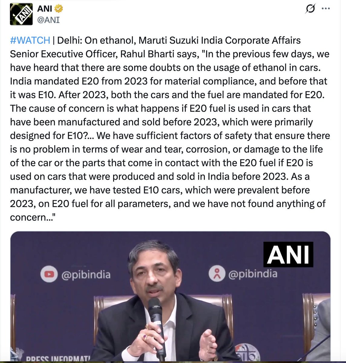 Rajendr51528666's tweet photo. यदि E20 ईंधन का उपयोग सभी वाहनों के लिए सुरक्षित है, तो @mygovindia एवं वाहन निर्माताओं को स्पष्ट रूप से यह भी बताना चाहिए कि भविष्य में यदि किसी वाहन में तकनीकी खराबी आती है, तो उसकी जिम्मेदारी किसकी होगी?

देश के करोड़ों वाहन मालिकों ने अपनी मेहनत की कमाई से वाहन खरीदे हैं। इसलिए पारदर्शिता, स्पष्ट दिशा-निर्देश और उपभोक्ता हित सर्वोच्च प्राथमिकता होनी चाहिए।

@nitin_gadkari @HardeepSPuri @MORTHIndia @PetroleumMin @ConsumerAff @Maruti_Corp @TataMotors @MahindraRise @HyundaiIndia @HondaCarIndia @Toyota_India @ANI @PIB_India

#E20 #Ethanol #ConsumerRights #India