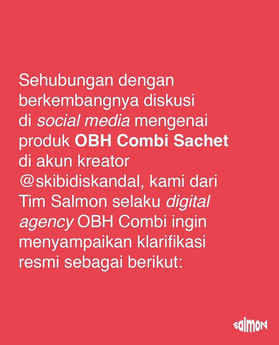 txtfrombrand's tweet photo. Klarifikasi Salmon Agensi,
terkait huru hara OBH Combi Herbal Sachet dengan konten kreator https://t.co/WZzp38hRMh