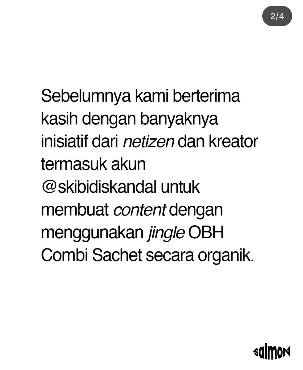 txtfrombrand's tweet photo. Klarifikasi Salmon Agensi,
terkait huru hara OBH Combi Herbal Sachet dengan konten kreator https://t.co/WZzp38hRMh