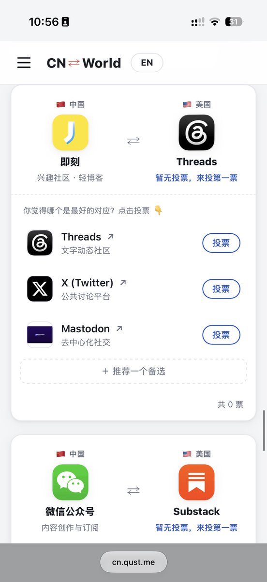 pengchujin's tweet photo. 中国人在用微信、QQ、小红书，外国人对应的在用什么😬做了个对照的小网站，可以投票还可以添加 https://t.co/diryPy8APD https://t.co/UwMzcZq96T