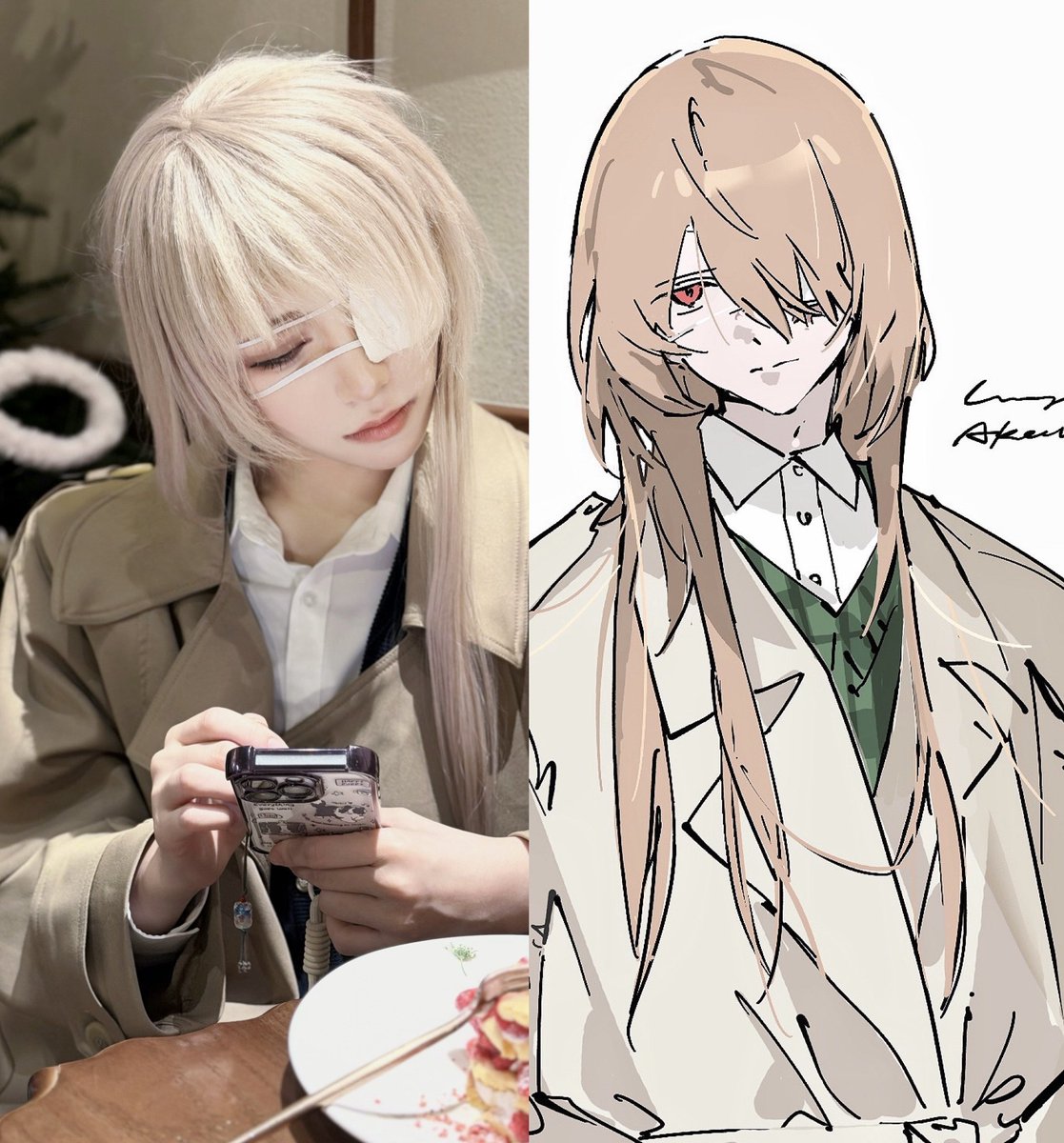 kaninn's tweet photo. A friend cosplayed my grown-up AU Akechi!!
Isn’t he perfect….🥺😭 https://t.co/0bWEz30Wjc