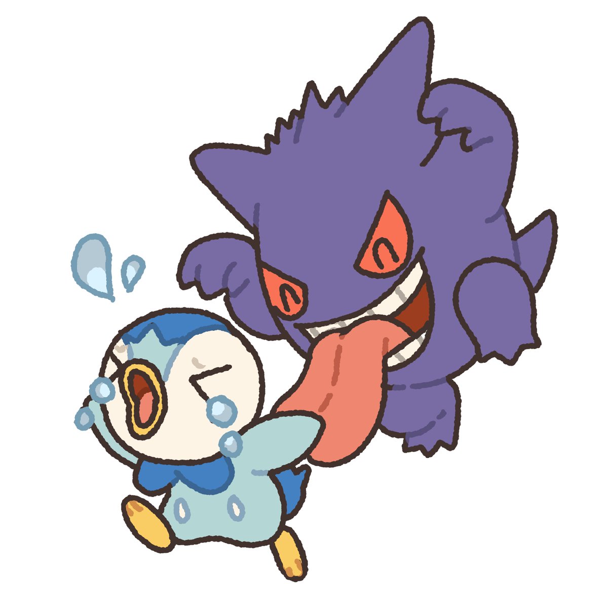 ゲンガー ,ポッチャマ 「piplup and gengar ko-fi request!」|Rosie (in 🇯🇵)のイラスト