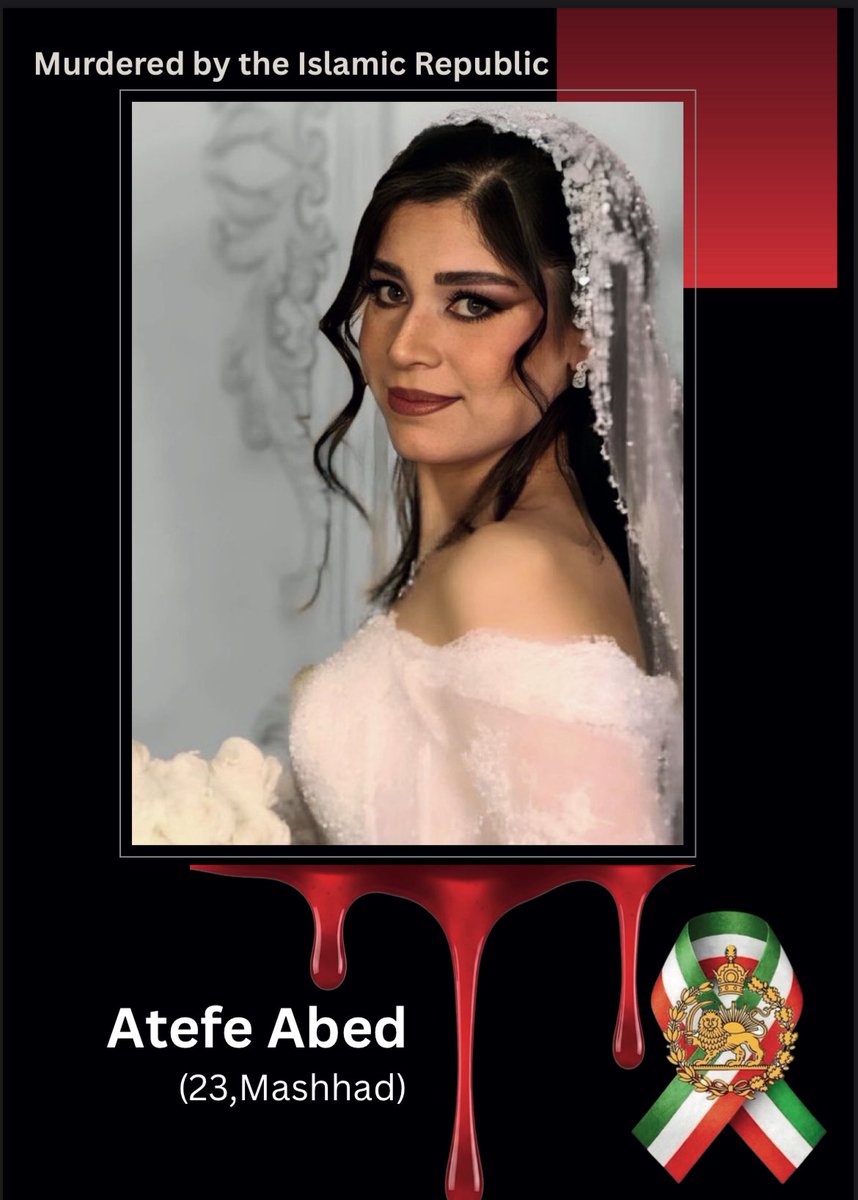 DGascoign3's tweet photo. "Murdered by Tyranny at Just 23: Atefe Abed!"
Her beautiful face in wedding attire in photo stands as an immortal monument against oppression. Stolen from her family in Mashhad. Retweet urgently to smash the censorship and keep her legacy alive! #IranMassacre‌ https://t.co/Ufg5YjQRTY