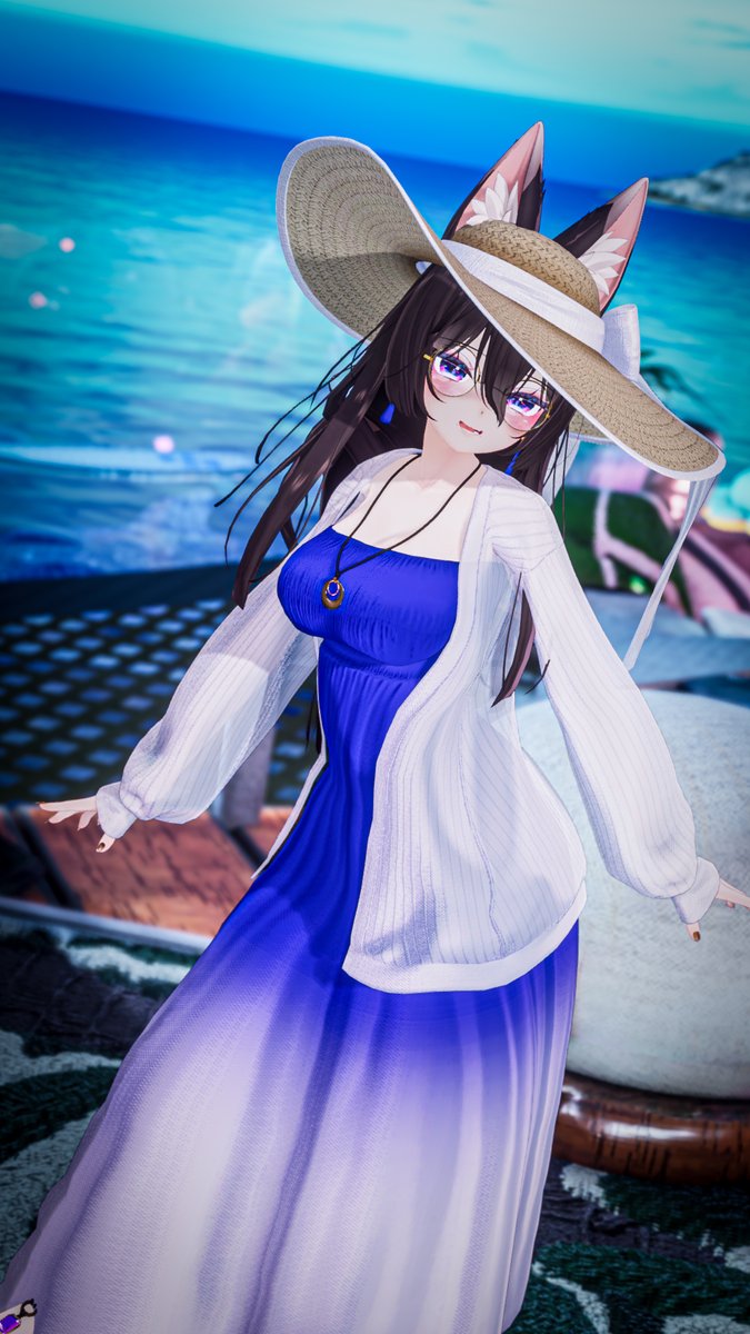 d_symmetry_b's tweet photo. なんとなんと！
この度フジヤマロマンス様の「SunsetSyrup」のPRをさせていただくことになりました～！
夏にぴったりのマキシ丈ドレス＋カーディガンでVRChatをいっぱい楽しんじゃいましょう🥰
#PR #フジヤマロマンス https://t.co/zCA8MagPeK