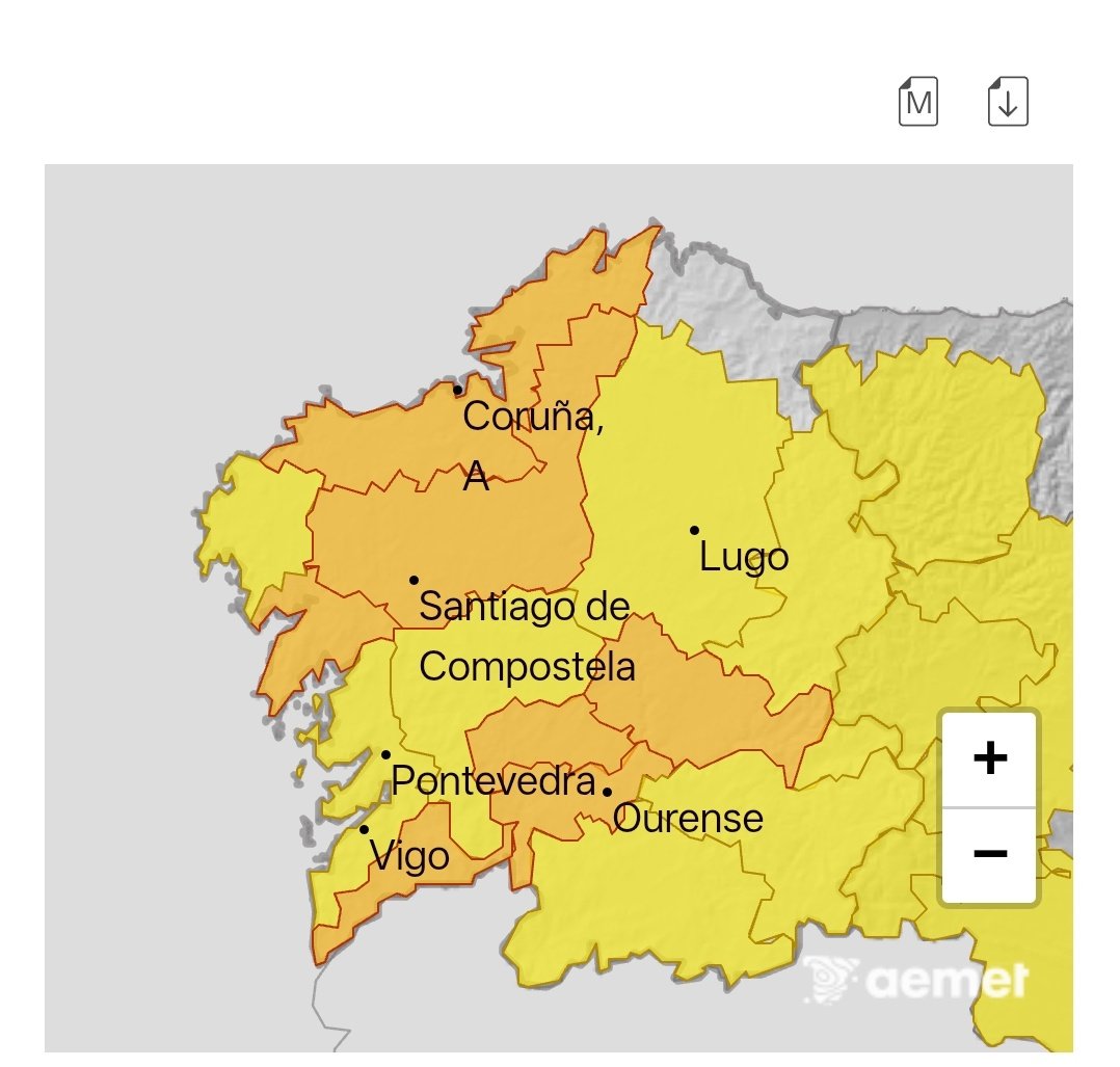MeteoBrais1's tweet photo. 🟠Sube de amarillo a naranja el aviso en el noroeste de #ACoruña por parte de AEMET por temperaturas que pueden superar los 37⁰ (menos probables en el Ortegal, A Coruña ciudad y Bergantiños)

⚠️Mucha precaución en las horas de la tarde https://t.co/qafu5o3mrs