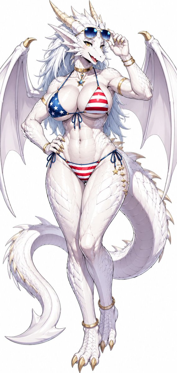 BushituAnkoku's tweet photo. アメリカンなホワイトドラゴン🐉🇺🇸
良い感じに仕上がっていると思う☺
#Furry #Kemono #Dragon https://t.co/JhOL1OJ3lb