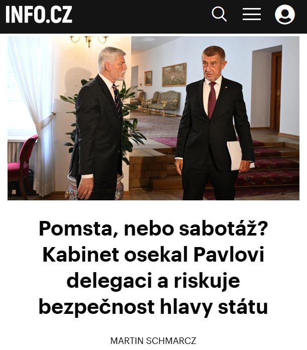 infocz_web's tweet photo. Když už se kabinetu nepovedlo zavřít Petra Pavla doma, aspoň zkouší jeho cestu na summit NATO sabotovat – má s ním letět jen jeden bodyguard. Může vůbec vláda těmito dětinskými podrazy něco získat? Rozhodně může hodně zničit a ublížit republice. Běda zemi, jíž vládnou malí lidé! 
Čtěte komentář @mschmarcz na https://t.co/aU6XQ9jGpg 👇️ 
https://t.co/CWbCYJ4Gvj

#PetrPavel #Ankara #summitNATO #vlada #AndrejBabis #komentar #infocz