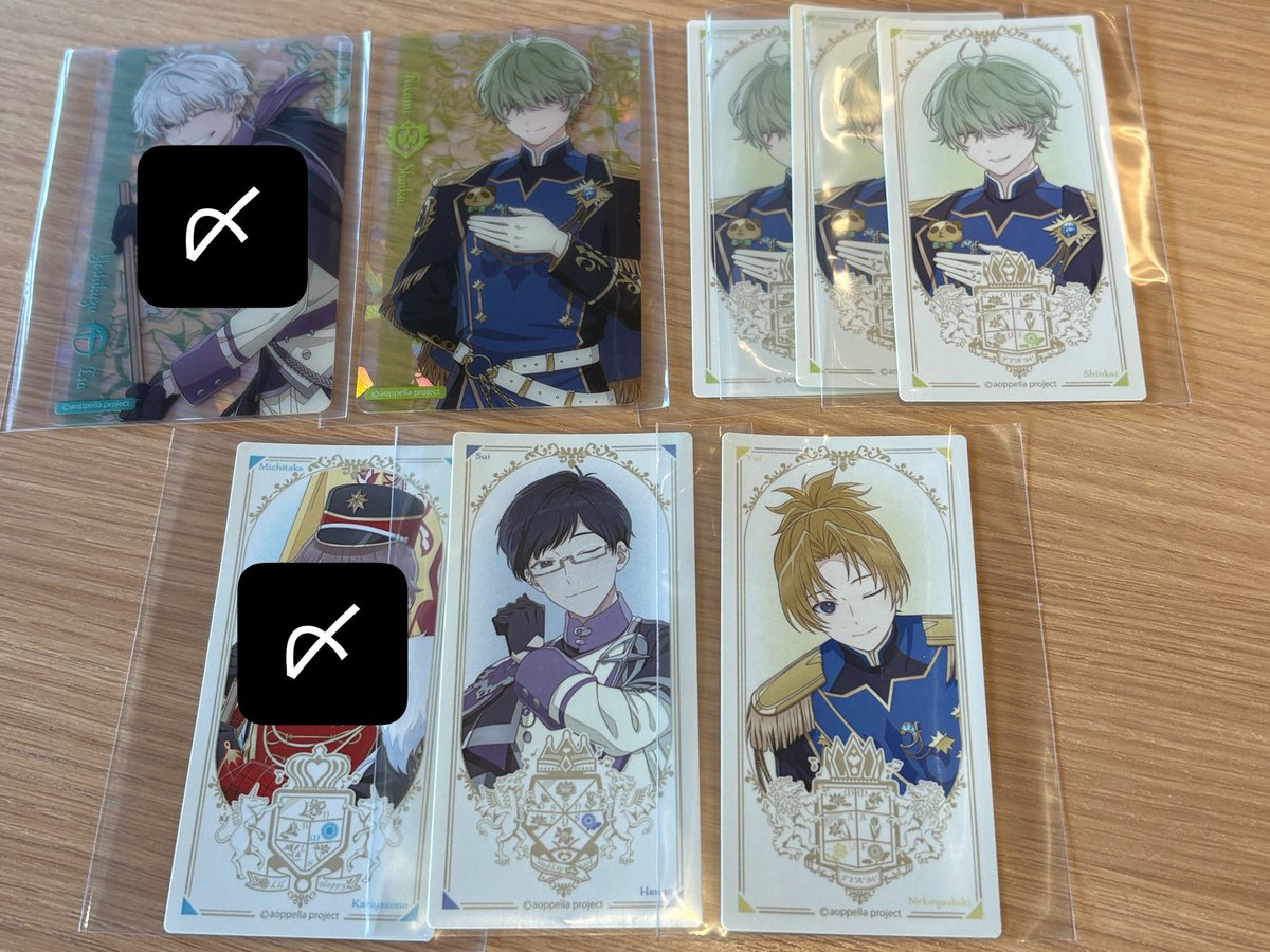 0218_0220's tweet photo. 【交換/譲渡】アオペラ 5周年 記念展 クリカ

譲)①ホロカ ふかみ*
②ふかみ*,由比,粋

求)①定価
②定価>燐,舞斗

ステッカーの交換は同数集めの為単体でのお声がけはお時間いただく場合があります

本日渋谷手渡し(〜18:30)
譲渡は+送料で郵送可能
*含むお取引のみ
お気軽にお声掛けください https://t.co/akF3oJV79s