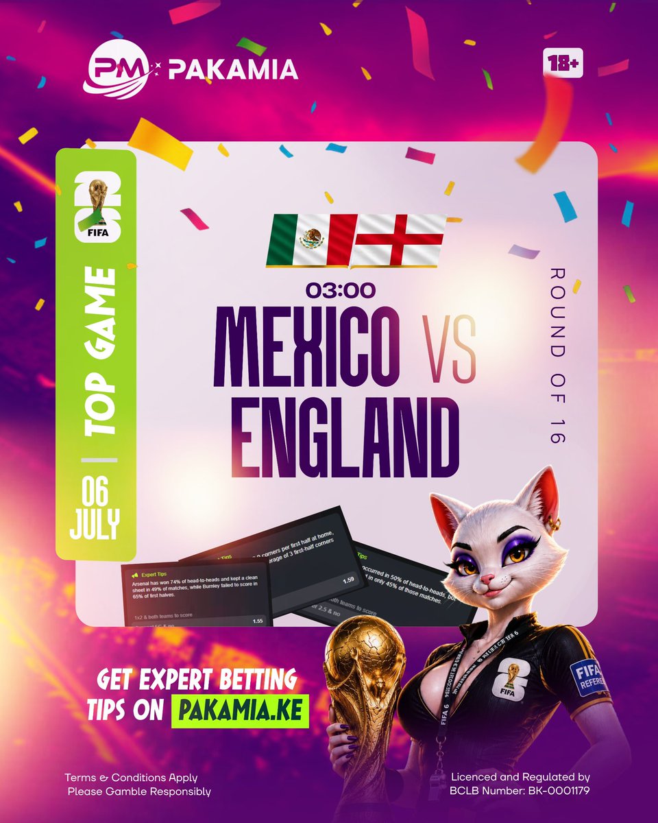 pakamia_ke's tweet photo. ๐ฒ๐ฝ Mexico ๐ England ๐ด๓ ง๓ ข๓ ฅ๓ ฎ๓ ง๓ ฟ| Round of 16 | 3:00 AM
๐ฅ Can Mexico pull off a famous victory, or will the Three Lions roar into the last eight?
๐ฐ Bet Smart. Win Big. Only on https://t.co/vfNCwIk3Yz Usiache bet ichomeke, CASH OUT!
#Pakamia #worldcup2026 https://t.co/mQ70G9U4UE