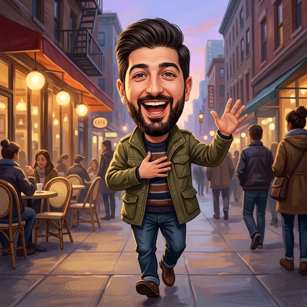 IS7MI's tweet photo. Prompt 🖼⤵️

Use the uploaded photo as the ONLY facial reference. Preserve my identity exactly—do not change my face, age, ethnicity, hairstyle, beard, skin tone, or facial features.

Create a warm painterly digital caricature with soft textured brushstrokes, oversized head, expressive features, smooth shading, and premium storybook quality.

Use a different color palette, background, outfit, and accessories in every image. Dress the character in stylish gender-neutral casual fashion.

Generate varied poses (walking, sitting, leaning, jumping, arms crossed, hands in pockets, peace sign, thumbs up, waving, reading, dancing, listening to music) and different emotions (happy, laughing, confident, relaxed, surprised, playful wink, thoughtful, excited, peaceful).

Soft natural or cinematic lighting, clean composition, vibrant colors, highly detailed, cute, high-quality 8K illustration.