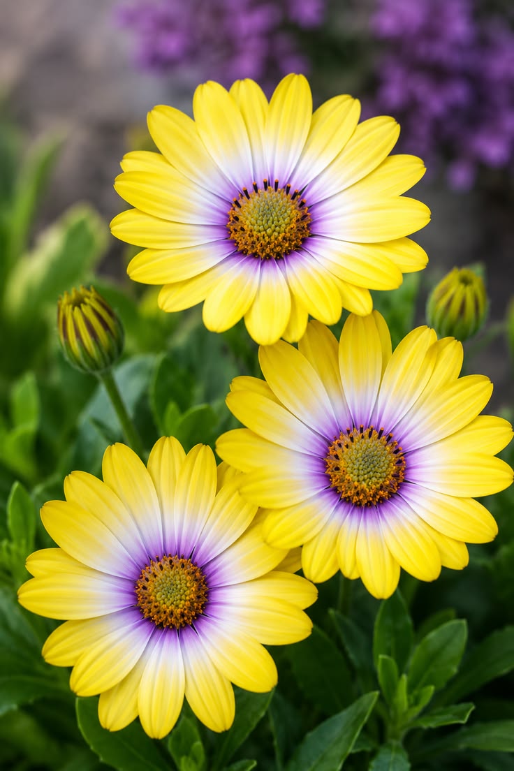 inspirativeking's tweet photo. Three little suns wearing purple halos, smiling right at the camera. https://t.co/UhIKa1M0BE