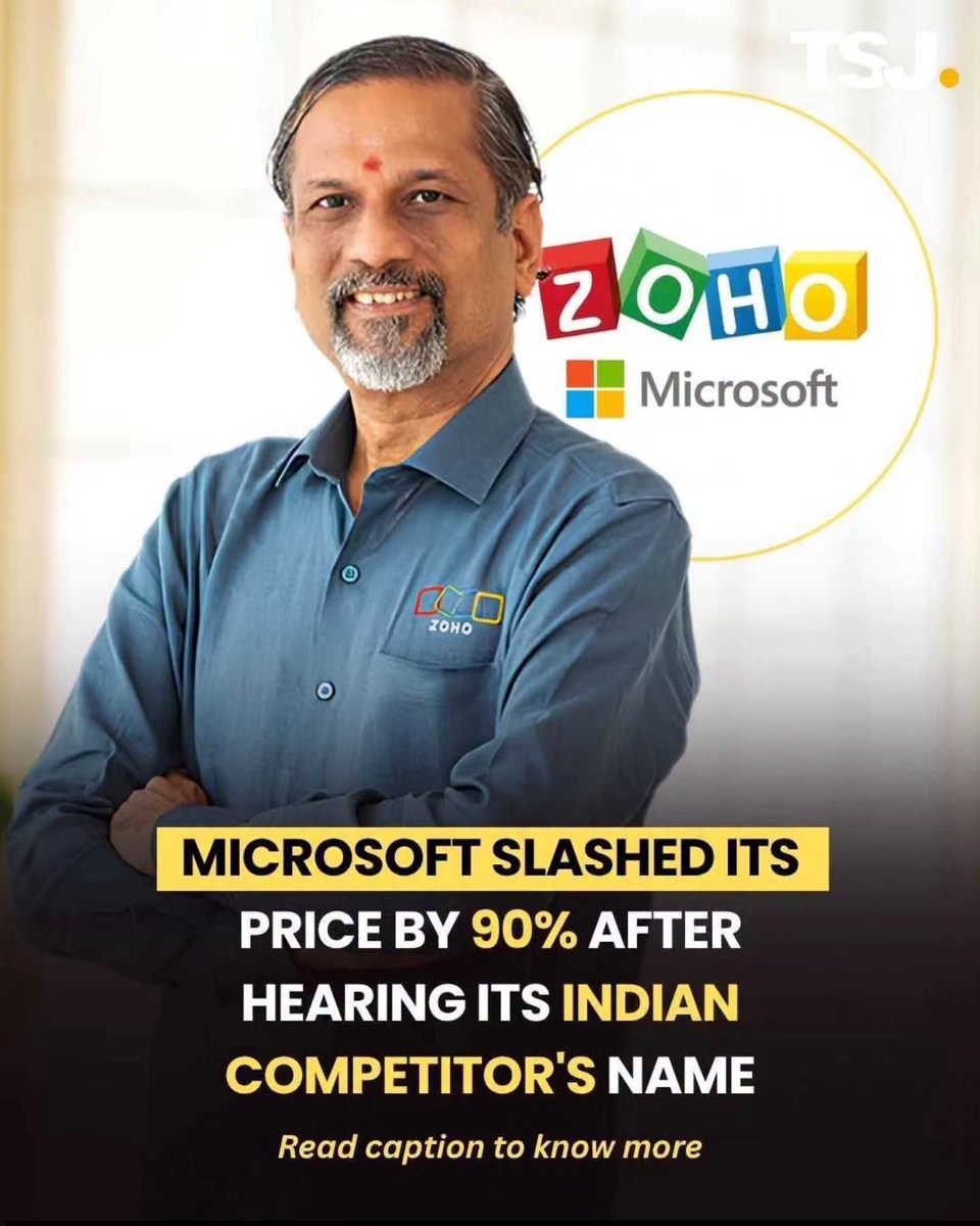 praveen_kgl's tweet photo. சோஹோ (#Zoho) நிறுவனத்தின் இணை நிறுவனர் ஸ்ரீதர் வேம்பு பகிர்ந்த சுவாரஸ்யமான அனுபவம்:

வேம்புவின் கூற்றுப்படி, ஒரு நிறுவனம் மைக்ரோசாஃப்ட் ஆபிஸ் (Microsoft Office) உரிமம் (License) புதுப்பிப்பதற்காக மிகவும் அதிக விலை கொண்ட மேற்கோளை (Quote) பெற்றது.

உடனடியாக வேறு சேவைக்கு மாறாமல், அந்த நிறுவனம் "நாங்கள் Zoho Office Suite-ஐ மாற்று தேர்வாக பரிசீலித்து வருகிறோம்" என்று மட்டும் மைக்ரோசாஃப்டிடம் தெரிவித்தது. 👀

அதன்பிறகு நடந்தது வேம்புவுக்கே ஆச்சரியமாக இருந்தது.

அவரது கூற்றுப்படி, மைக்ரோசாஃப்ட் தனது முதல் விலையை மறுபரிசீலனை செய்து, 90% வரை குறைந்த புதிய சலுகையை வழங்கியது.

பின்னர் அந்த நிறுவனம் Zoho-வுக்கு நன்றி தெரிவித்தது. காரணம், அவர்கள் Zoho-வின் வாடிக்கையாளராக மாறவில்லை. ஆனால் Zoho-வின் பெயரை மட்டும் குறிப்பிட்டதாலேயே, மைக்ரோசாஃப்டுடன் மிகக் குறைந்த விலையில் ஒப்பந்தம் செய்ய முடிந்தது.

இந்த சம்பவத்தின் மூலம், ஆரோக்கியமான போட்டி நிறுவனங்களை விலையை குறைக்கவும், தயாரிப்புகளை மேம்படுத்தவும், இறுதியில் வாடிக்கையாளர்களுக்கு அதிக நன்மை கிடைக்கவும் வழிவகுக்கிறது என்பதை வேம்பு வலியுறுத்தினார். 📈

மேலும், செயற்கை நுண்ணறிவு (AI) போட்டியைப் பற்றியும் அவர் கருத்து தெரிவித்தார். உலகின் பெரிய தொழில்நுட்ப நிறுவனங்களுடன் போட்டியிடும் திறன் இந்தியாவுக்கு இல்லை என்று நினைக்கக் கூடாது என்றார்.

அவரது கருத்துப்படி, மிகப்பெரிய கண்டுபிடிப்புகள் அதிக பண முதலீட்டிலிருந்து மட்டுமல்ல; சிறந்த தயாரிப்புகளை உருவாக்கி உண்மையான போட்டியை உருவாக்குவதிலிருந்தும் பிறக்கின்றன.

ஆதாரம்: Economic Times
#ViksitBharath