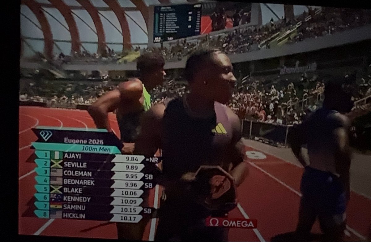 WesternKing___'s tweet photo. 🇳🇬 Kanyisola Ajayi @Ajayi100m didn’t come to play with all those silver medal guys. 

My gee drop the time with ease winning his first Diamond league debut with a time of 9.84s equaling his Pb and NR.
Making the world champions and silver medalists look catch up https://t.co/h5AFNLXtzf