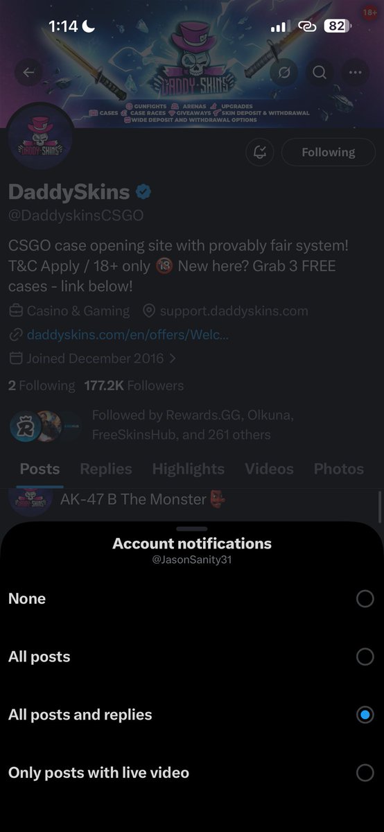 JasonSanity31's tweet photo. @DaddyskinsCSGO @racoon_gg_ Manifesting to win!🙏🙌🧿🪬 https://t.co/Jph3tYAcz7