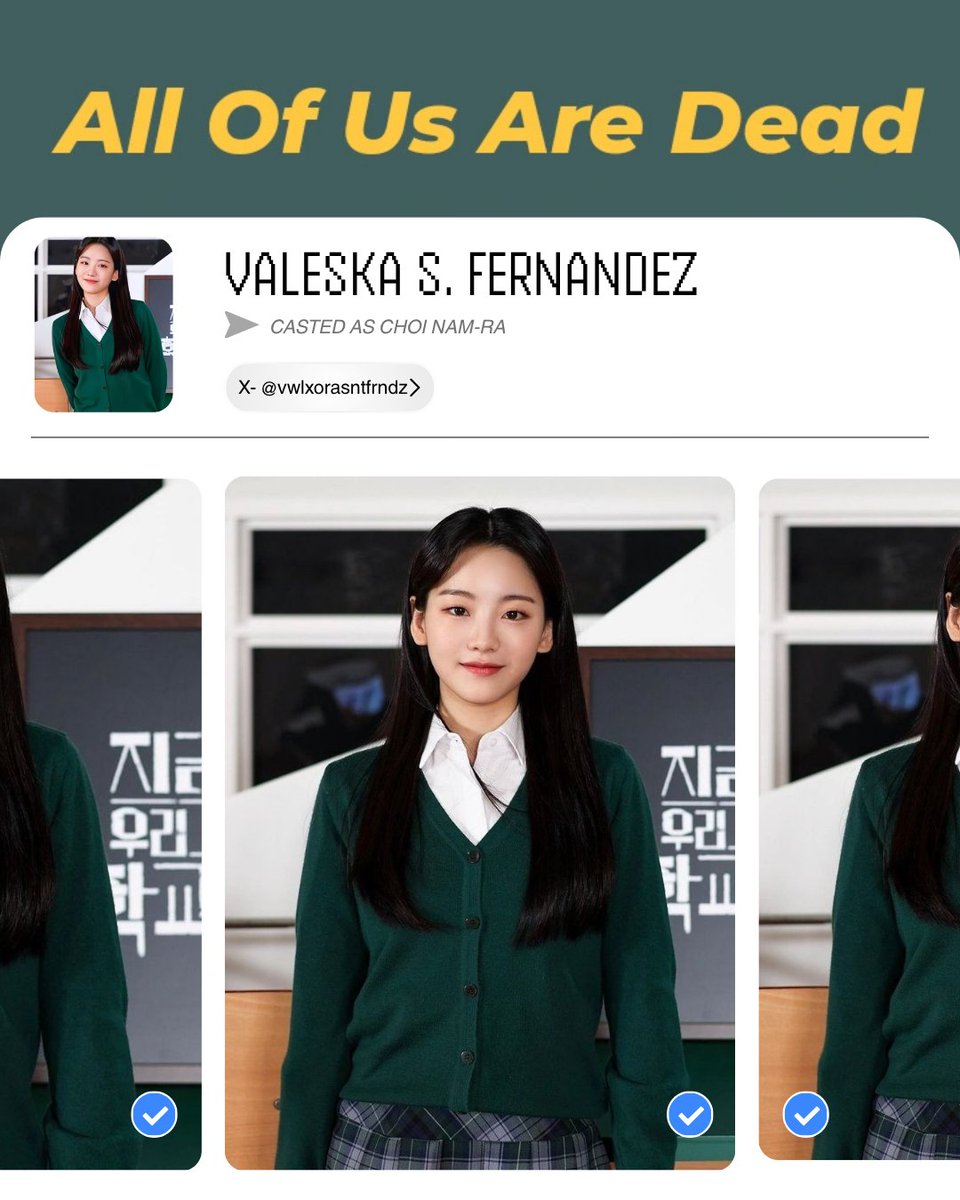 AstroStudioo's tweet photo. 🎬OFFICIAL CAST REVEAL
The wait is over. Meet the talented cast bringing All of Us Are Dead to life.
 Lee Cheong-san — Zain M.Laurent @LouiseChwe Nam On-jo — Eiralla Madrigal @Eira_yaa
Lee Su-hyeok — Bright Vachirawit @frbrightt 
ChoiNam-ra — Valeska S.Fernandez @vwlxorasntfrndz https://t.co/KPDhQXS1hF