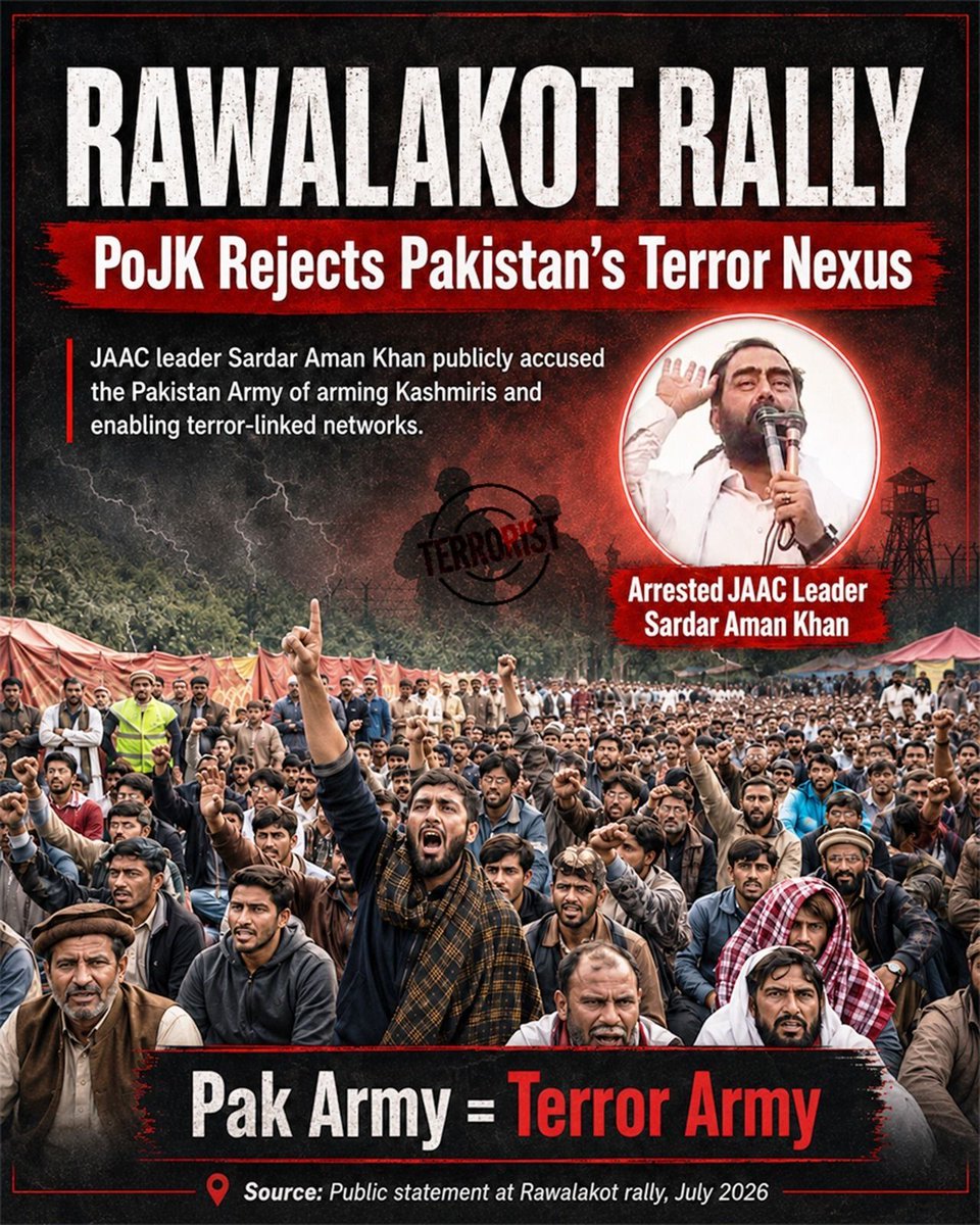 IshfaqMir347327's tweet photo. Massive local resistance at the Rawalakot Rally, where citizens are openly rejecting the Pakistan Army’s terror nexus. The public outcry against the arming of networks highlights a deep-seated demand for peace and accountability. #RawalakotRally #PoJK #EndTerror https://t.co/lagQD0jhea