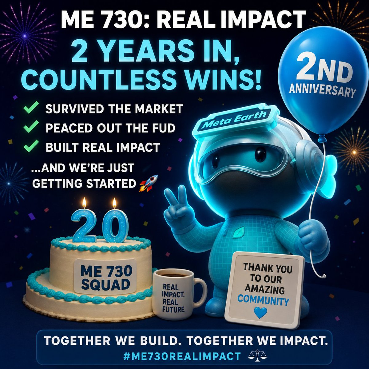 Web3Bloomers2's tweet photo. Therapist: "The market can't hurt you anymore."
ME 730 veteran: "I've survived bear markets, FUD, and 700+ events... I'm emotionally diversified now." 😂

The market taught us one lesson:
Price attracts people. Purpose keeps them.
Happy 2nd Anniversary, ME 730. 💙 @_MetaEarth_  #ME730 

https://t.co/VfhVr1yA5B