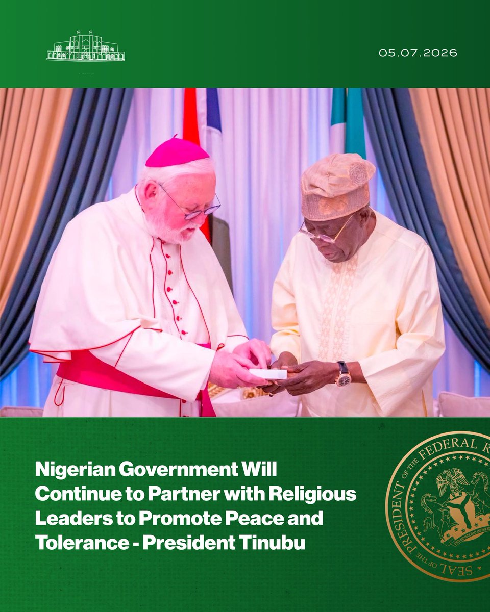 NGRPresident's tweet photo. Nigerian Government Will Continue to Partner with Religious Leaders to Promote Peace and Tolerance - President Tinubu. https://t.co/dJNHg2fopl