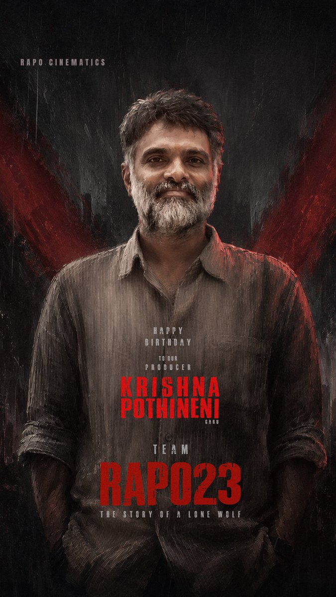rameshlaus's tweet photo. A visionary who turns dreams into reality, one film at a time. โค๏ธโจ
Team #RAPO23 wishes Producer Krishna Pothineni Garu a very Happy Birthday! ๐
Starring Energetic Star @ramsayz ๐บ๐ค
Written & Directed by #๐๐ผ๐๐
A @RAPO_Cinematics Production.
@DOP_Tirru #ASPrakash @PeterHeinOffl.
