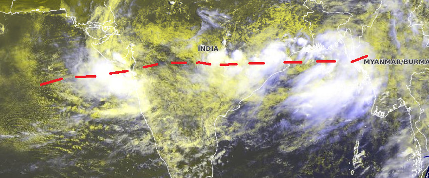 Selwyyyyn's tweet photo. Several stations across monsoon core zone have reported extreme rainfall during the last 24hrs..
Most of the extremes are confined /close to E-W shear zone which is seen active in the mid troposphere along 20-21N ..
sat image dc @eumetsat 
#MJO #Monsoon2026 #Activephase #Rainupdate #Monsoon #Konkan #Gujaratrains #MadhyaPradesh #Odisha #Chhattisgarh
#Mumbairains #Mumbairainupdate