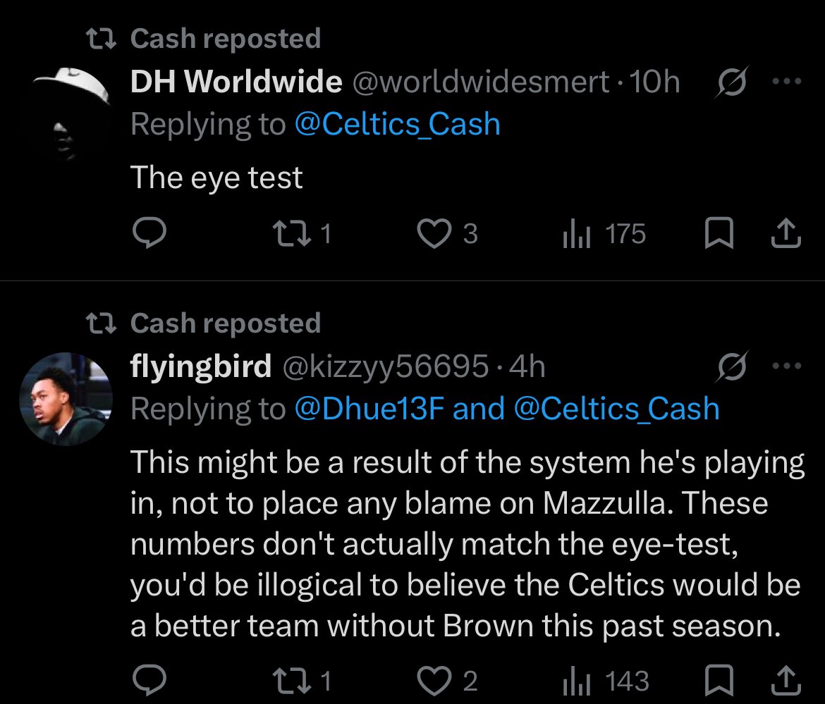 Algo_Locks's tweet photo. @Celtics_Cash is it the eye test or is it not the eye test? Would love to know the explanation behind these b2b retweets https://t.co/BmvY17lhDl