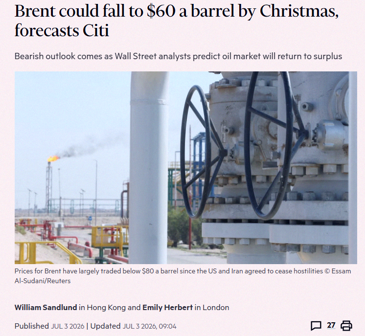 rbv_nl's tweet photo. Citi thinks Brent Oil might drop to $60 by Christmas 😬📉 https://t.co/muFZRZHGvL