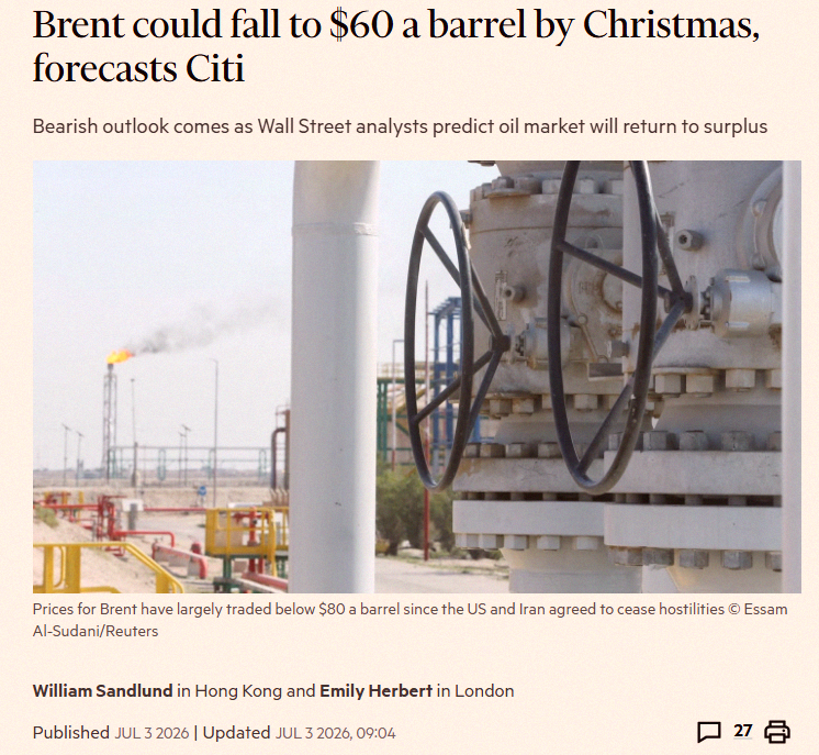 kundasu23459's tweet photo. Citi says Brent crude might drop to $60 by Christmas 📉📉 https://t.co/unjSJSQj6A