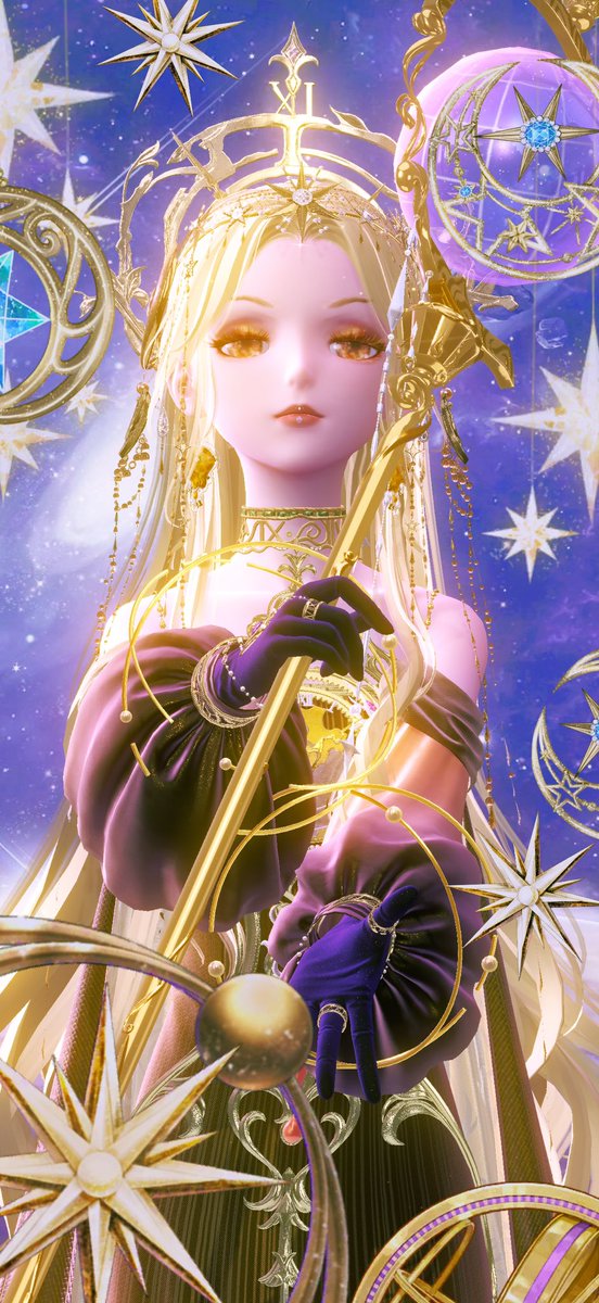 minepineJ's tweet photo. I chose this celestial scene because I am fascinated by the infinite beauty of the universe, where brilliant golden stars contrast deeply with the mysterious purple and blue cosmic dust.

#StellarReflections #ShiningNikki5Years  #ShiningNikki https://t.co/dYc0vpSQqd