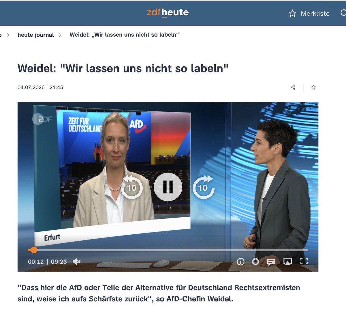 thorstenbenner's tweet photo. Interview von @dunjahayali zeigt: es ist falscher Ansatz, 10 Minuten ausschließlich darauf zu verwenden, Alice Weidel über (durchaus gut vorbereitete) Fragen innerparteilichen Machtkämpfen zu stellen zu versuchen. Keine einzige Frage zu konkreten AfD-Politiken. Das scheitert. https://t.co/DtjTtoT8PG