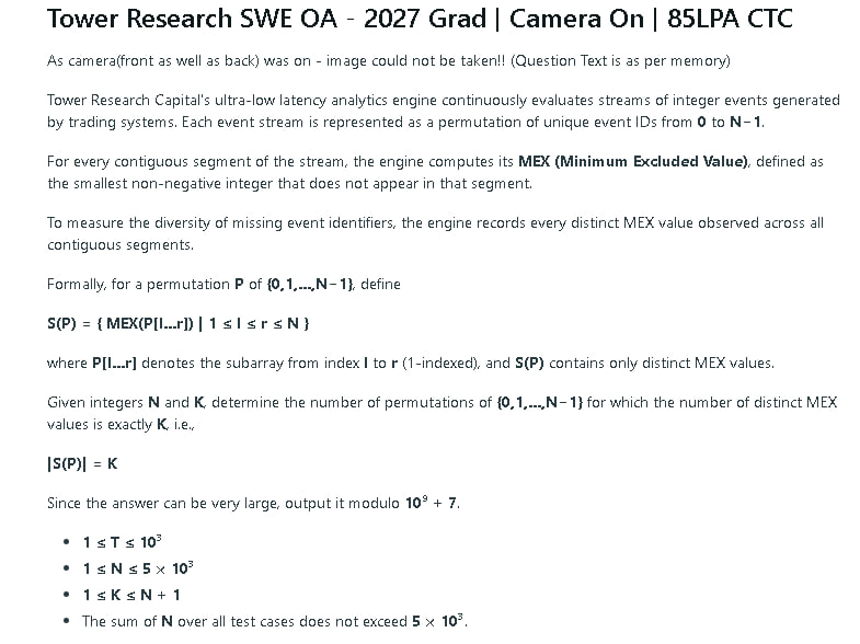 Avimanyu8008's tweet photo. Question Asked in Tower Research SWE OA for 85LPA https://t.co/JlxMg0nyAV