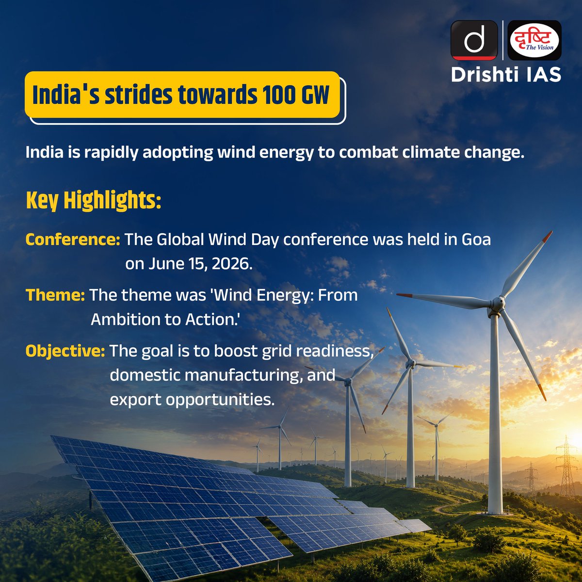 drishtiiaseng's tweet photo. India is harnessing the power of the wind to build a cleaner, greener future. With ambitious targets, strong policy support, and global partnerships, the nation is steadily emerging as a global wind energy leader.
#WindEnergy #GlobalWindDay #RenewableEnergy #CleanEnergy #GreenIndia #EnergyTransition #NetZero #SustainableFuture #IndiaEnergy #WindPower #DrishtiIAS #DrishtiIASEnglish