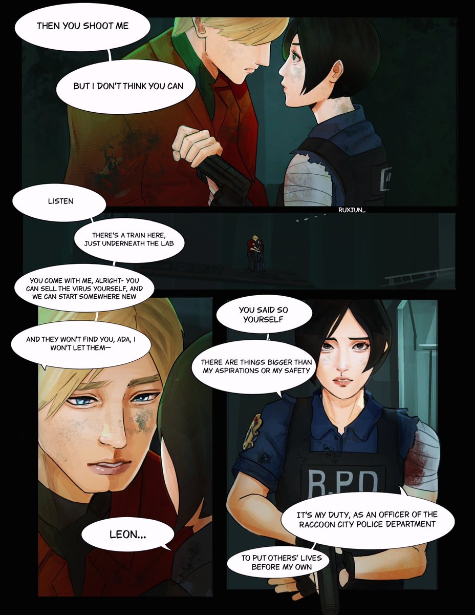 ruxiun_'s tweet photo. RE2R Reverse AU with Rookie Cop Ada x Mercenary Leon — Bridge Scene Part 2 

Aka Aeon in another life angst [1/3] https://t.co/3MyDIHplnm