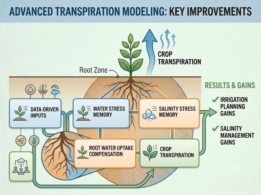 soil_volcani's tweet photo. Accounting for #WaterStress and #SalinityStress memory and #RootWaterUptake compensation sharply improves transpiration modeling, with strong gains for irrigation planning and #SalinityManagement in crops.
https://t.co/mxTzNqXy37 https://t.co/iXzl9RoW5z