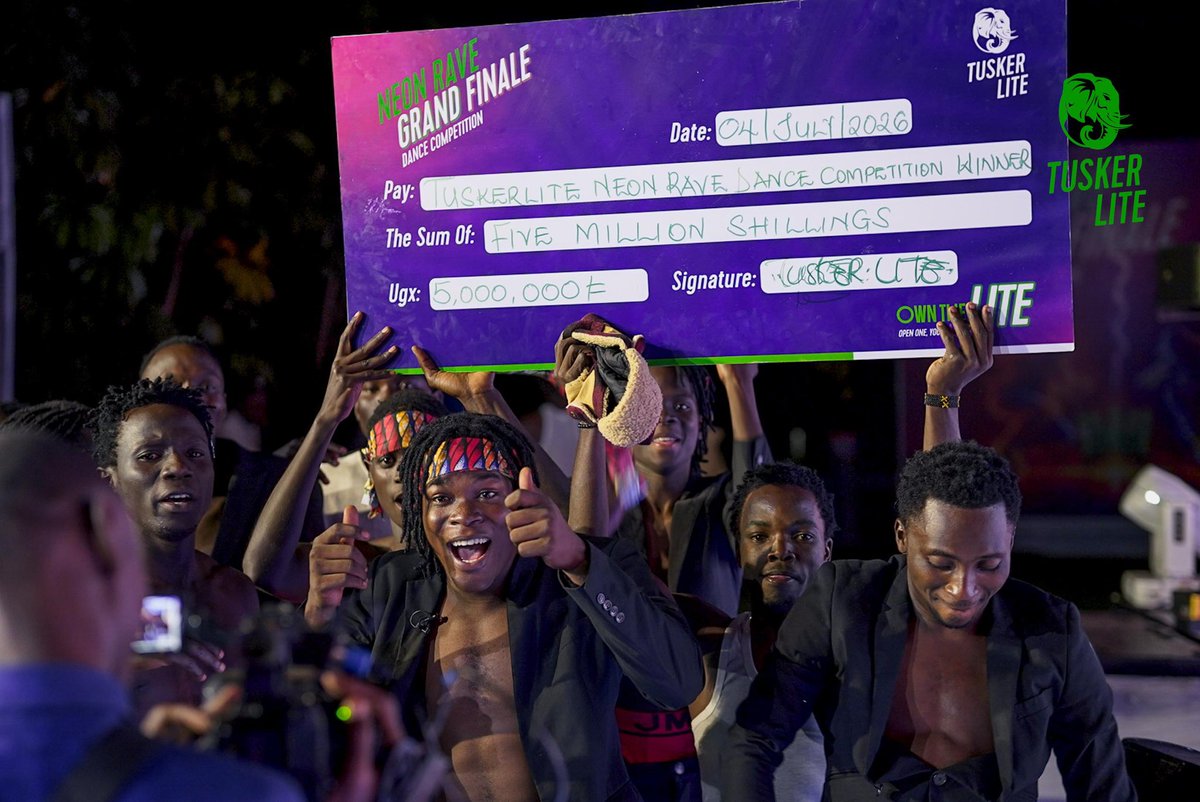 IamCarolPrimah's tweet photo. Congratulations to VBD Dancers, the champions of the #TuskerLiteNeonRave Grand Finale.
They walk away with:
UGX 5 Million
A chance to feature in a music video with one of Uganda’s leading artists
#OwnTheLite https://t.co/9nAvClDPPM