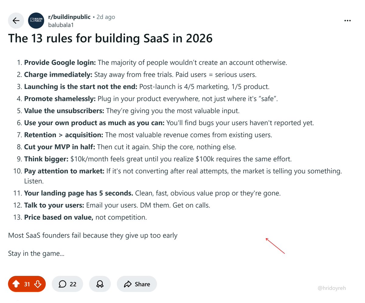 hridoyreh's tweet photo. $1B dollars advice for SaaS founders: https://t.co/FOhKfAX3jt