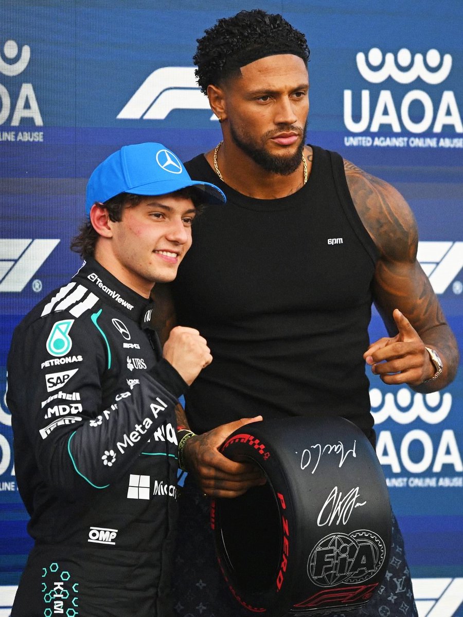 SSE_NGA's tweet photo. Maduka Okoye made a special appearance at the British Grand Prix on Saturday. 🏎️ 

He presented F1 driver Kimi Antonelli with his pole position award after the Italian qualified fastest for the race. https://t.co/i17TtntfWx