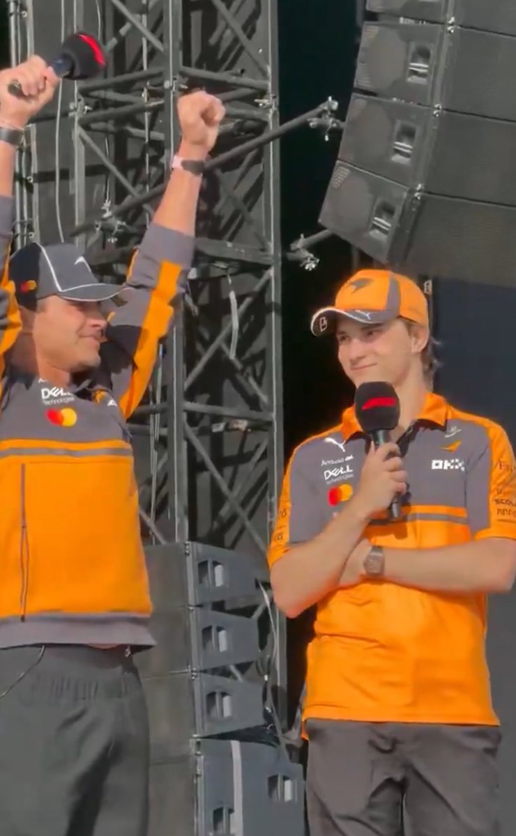 landitosc's tweet photo. Lando celebrating he won in who knows his teammate the best and It was this moment oscar realised he made itttt, legit the most successful fanboy https://t.co/ovTk236jJg