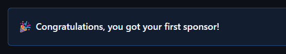 r0dth's tweet photo. Got my first GitHub Sponsor.

:)

Yayyy ❤️ https://t.co/y77mIBtRok